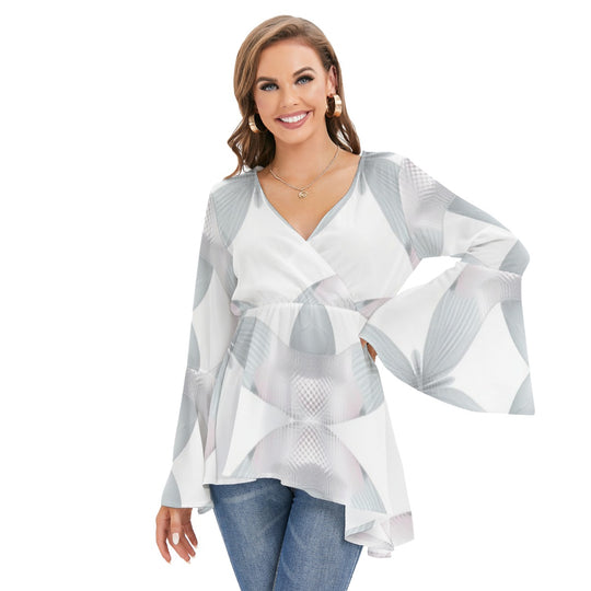 Women's V-neck Blouse With Flared Sleeves