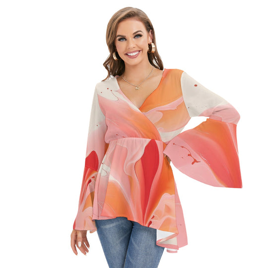 Women's V-neck Blouse With Flared Sleeves