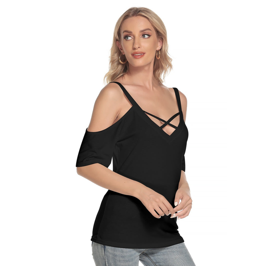 Women's Cold Shoulder T-shirt With Criss Cross Strips