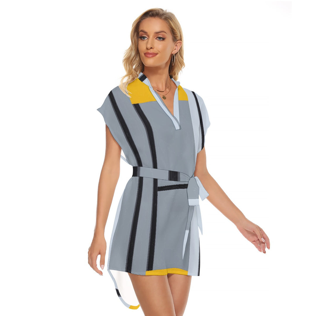 Women's Stand-up Collar Casual Dress With Belt