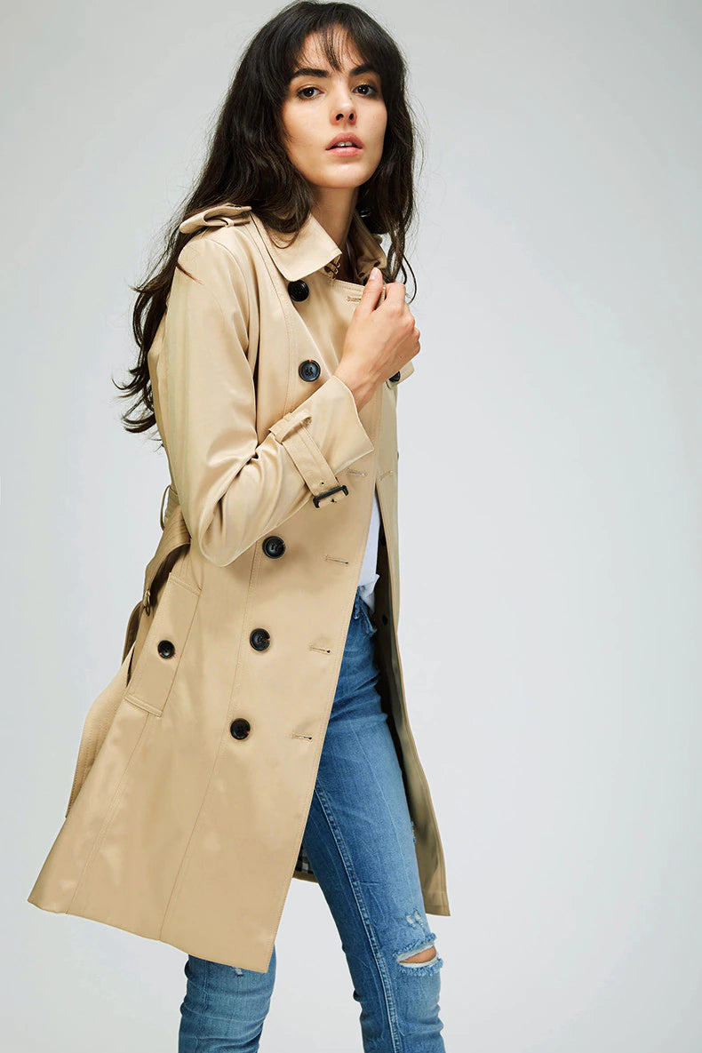 Autumn Woman Classic Trench Coat Waterproof Business Outerwear