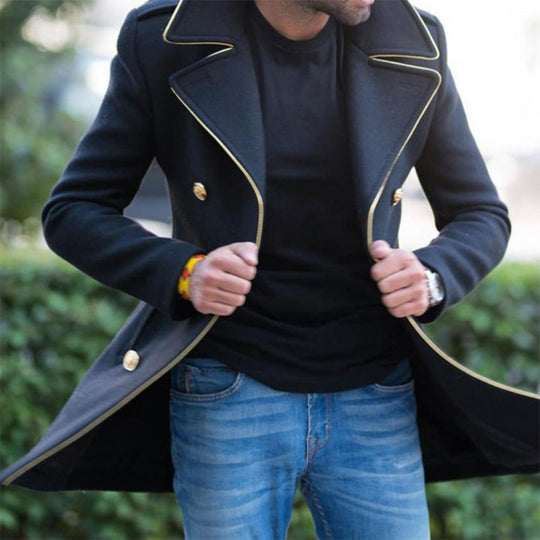 Men Woolen Coat Autumn Winter New 2022 Men's Lapel Double-breasted Fit Coat