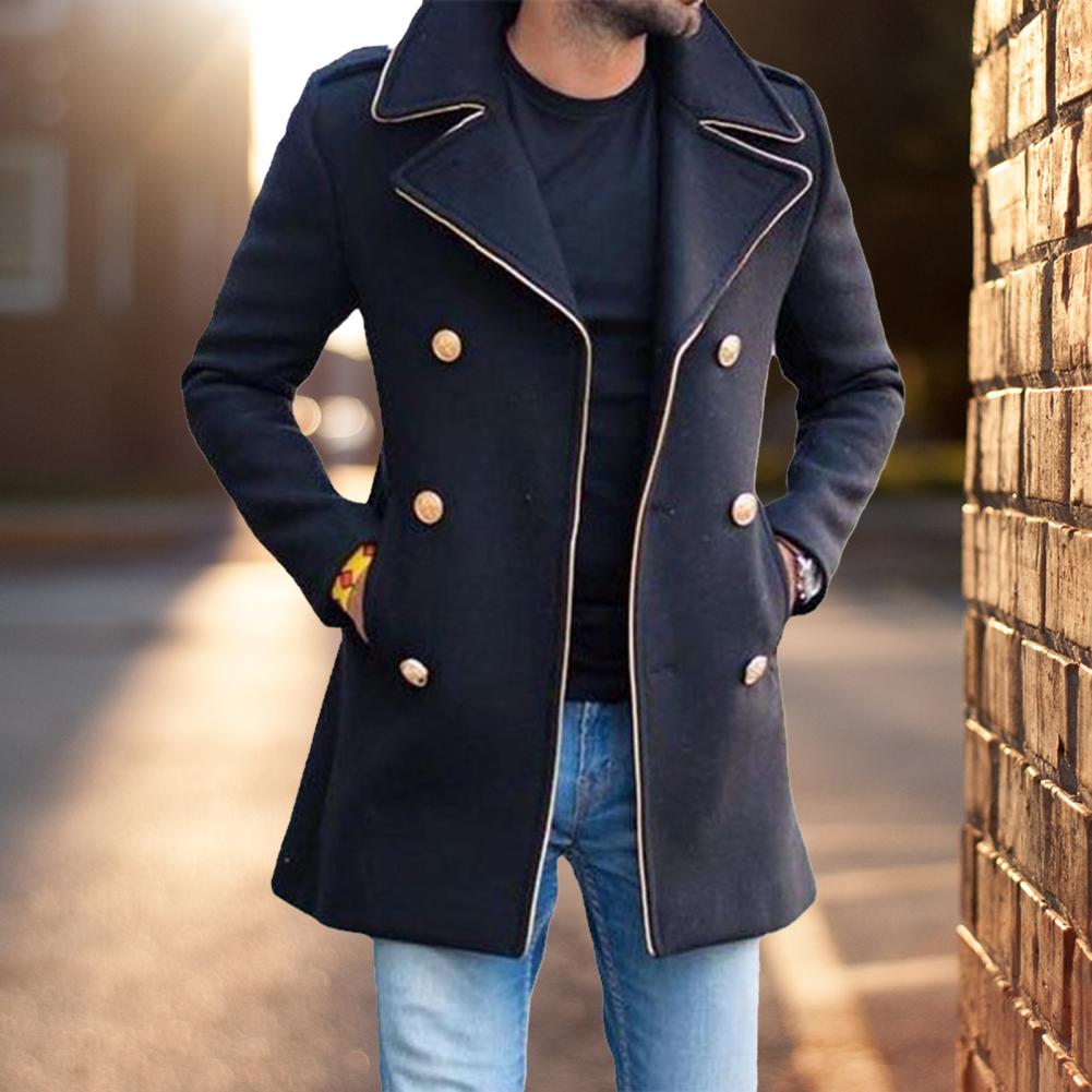 Men Woolen Coat Autumn Winter New 2022 Men's Lapel Double-breasted Fit Coat