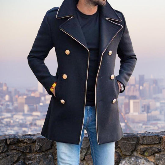 Men Woolen Coat Autumn Winter New 2022 Men's Lapel Double-breasted Fit Coat