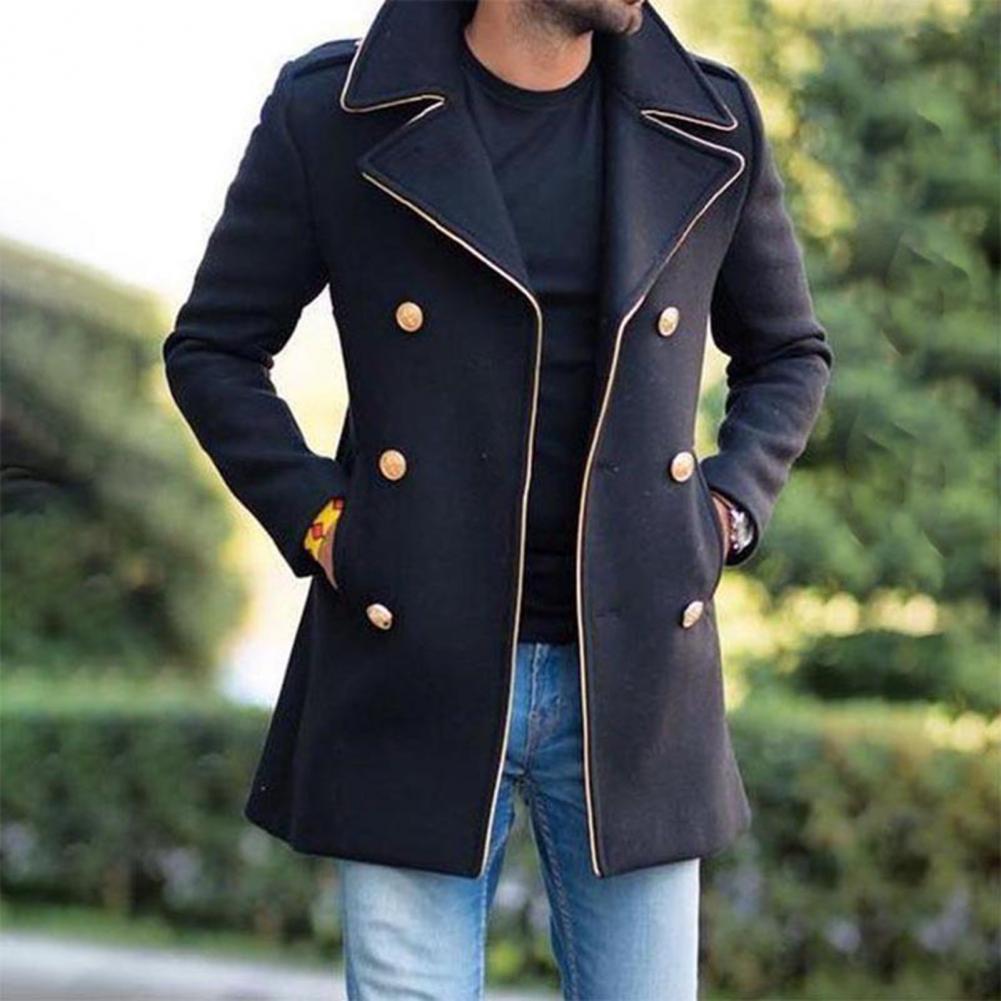 Men Woolen Coat Autumn Winter New 2022 Men's Lapel Double-breasted Fit Coat