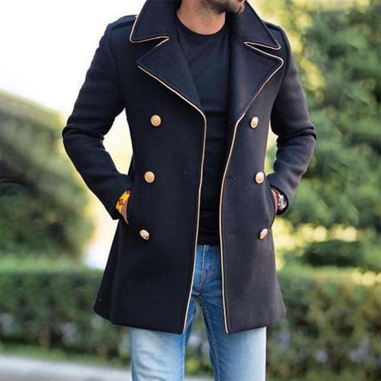 Men Woolen Coat Autumn Winter New 2022 Men's Lapel Double-breasted Fit Coat