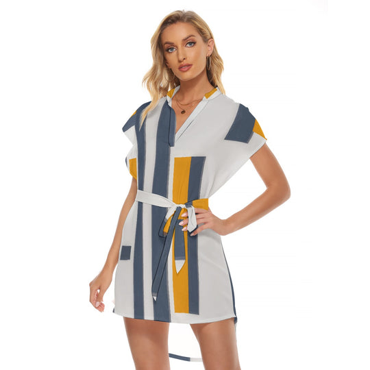 Women's Stand-up Collar Casual Dress With Belt