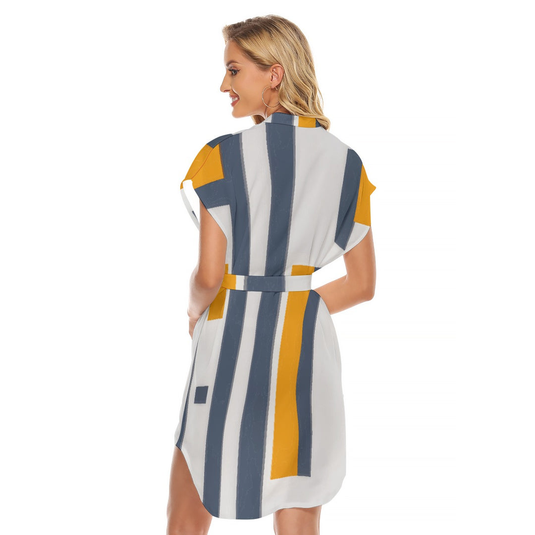 Women's Stand-up Collar Casual Dress With Belt