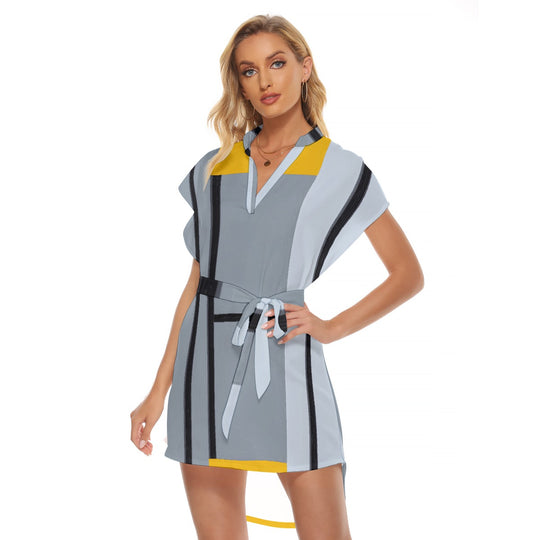 Women's Stand-up Collar Casual Dress With Belt